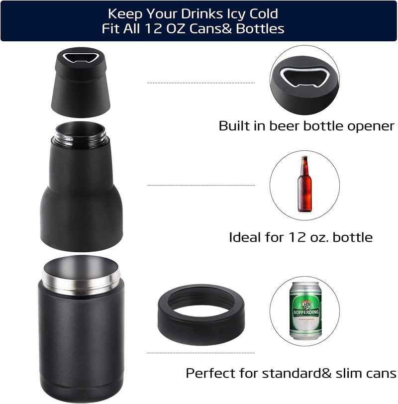 Stepstall Beer Gifts for Men, Beer Bottle and Can Cooler with Beer Opener, 12 oz. Slim Can Beer Bottle Insulators Holder, Vacuum Insulated Double Walled Stainless Steel(Matte Black) - Image 5
